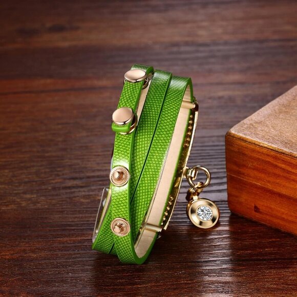 Elegant Women's Wrap Bracelet Watch with Rhinestone and Multilayer Leather - Picture 5 of 7